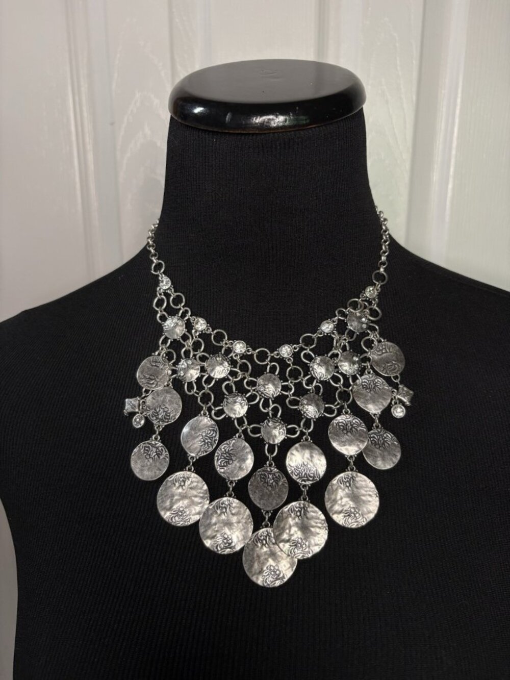 Chicos Silver Chain Mail Bib Necklace Large Statement
